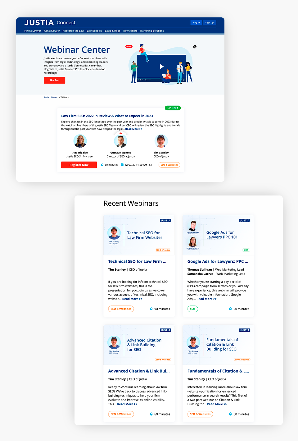Webinar Center and Recent Webinars